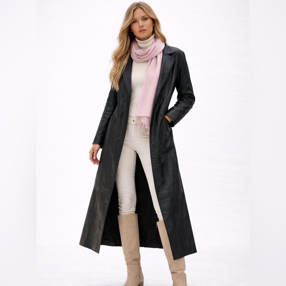 Wilsons Genuine Leather Black Thinsulate Full-Length Classic Trench Style Coat